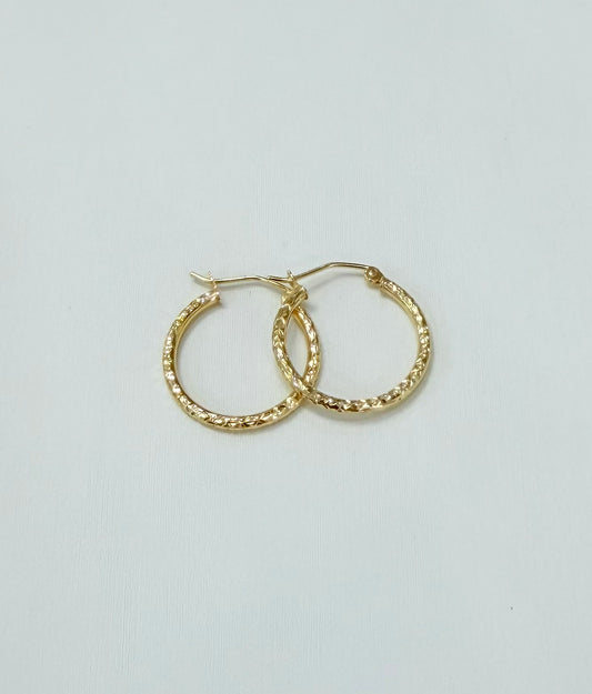 1787-NEW 14K Etched Round Hoop Earrings (20x1.8mm) W.G