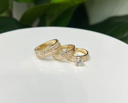 1226- NEW 14K Trio Baguette Cut Wedding Ring Set W.G