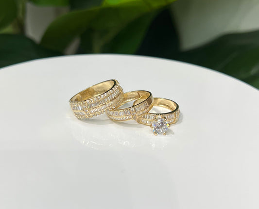 1226- NEW 14K Trio Baguette Cut Wedding Ring Set W.G