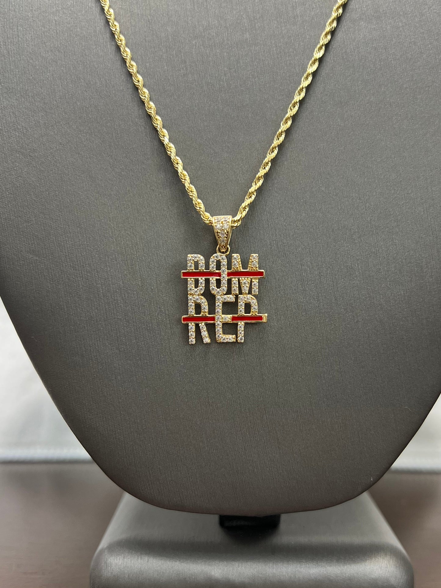 1191- NEW 14k Hollow Yellow Gold Rope Chain 20” (2mm) & Dominican Rep Pendant Set W.G