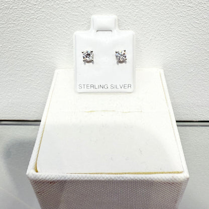 D1- NEW .925 Sterling Silver Diamond Stud Earrings (4mm) W.G