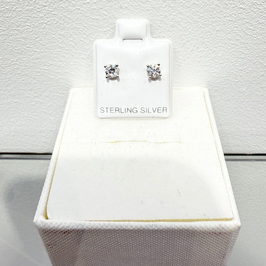 D1- NEW .925 Sterling Silver Diamond Stud Earrings (4mm) W.G