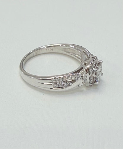 1128- NEW 10K White Gold Square Diamond & Cz Wedding Ring W.G 💎