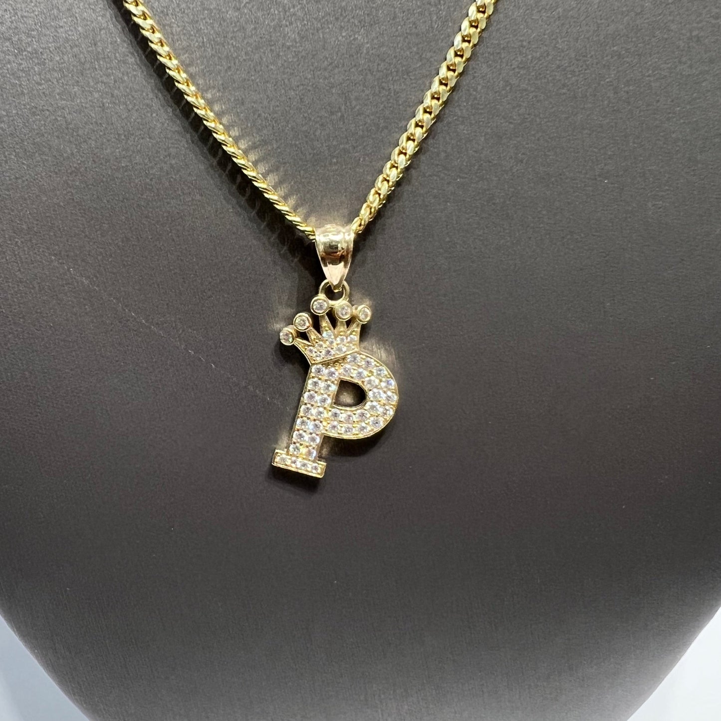 1210- NEW 14K Letter “ P” Full Cz & Crown Pendant W.G