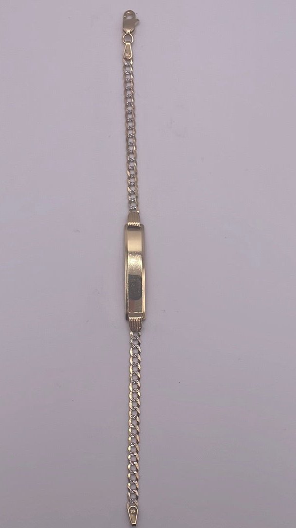 00165- NEW Cuban Link ID Bracelet Two Tone With Plate 7” (W.G)