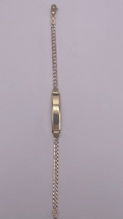 00165- NEW Cuban Link ID Bracelet Two Tone With Plate 7” (W.G)