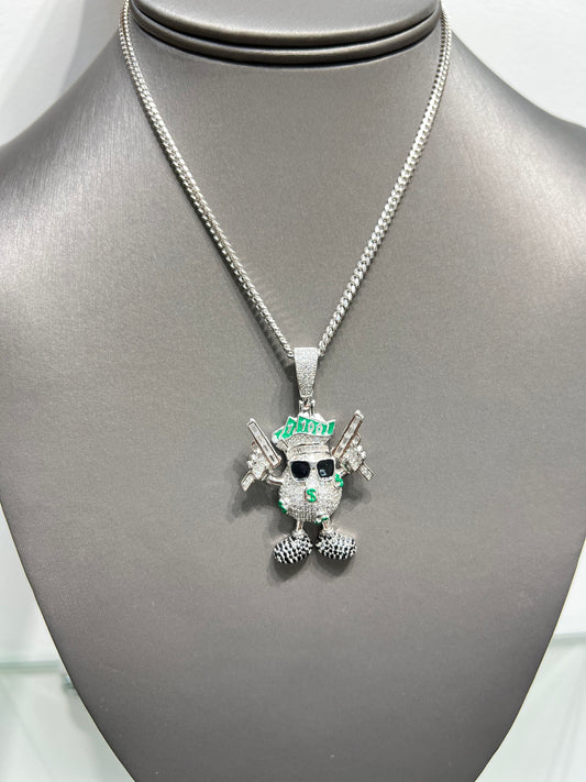 S412- NEW .925 Sterling Silver Egg Dollar Bills Guns Pendant W.G