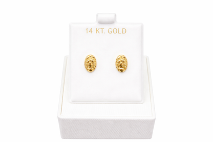 982-14K Yellow Gold Oval Nugget Stud Earrings (W.G).