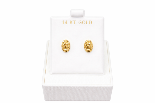 982-14K Yellow Gold Oval Nugget Stud Earrings (W.G).