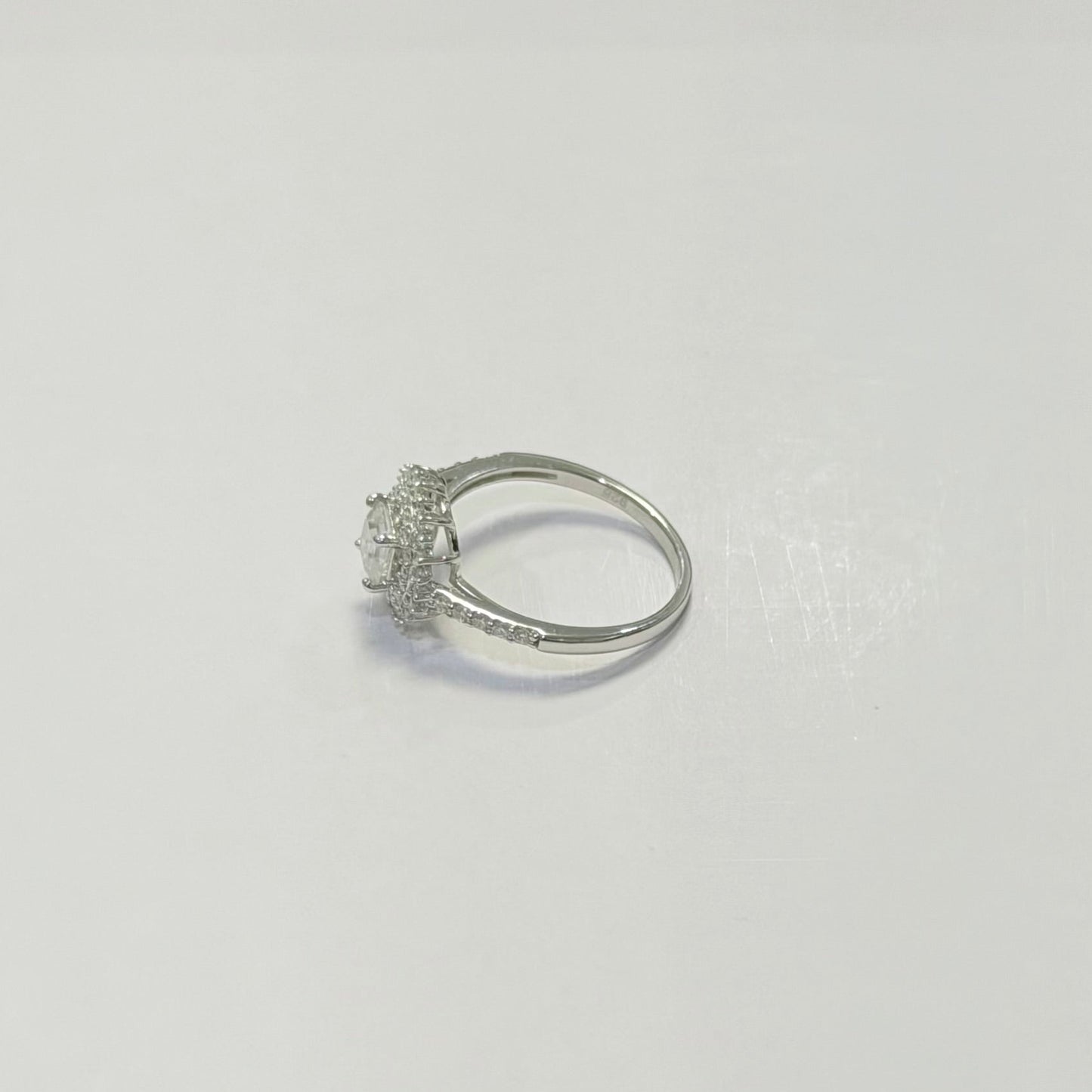 S1141- .925 Sterling Silver Flower Moissanite Ring W.G