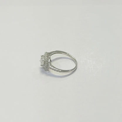 S1141- .925 Sterling Silver Flower Moissanite Ring W.G