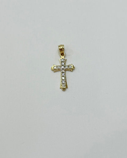 1792- NEW 14K Small Full Cz Cross Pendant W.G