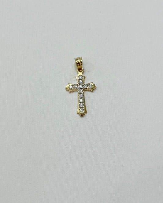 1792- NEW 14K Small Full Cz Cross Pendant W.G