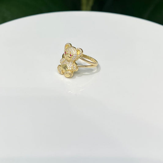 1244- 14K Full Body Teddy Bear Gold Ring W.G