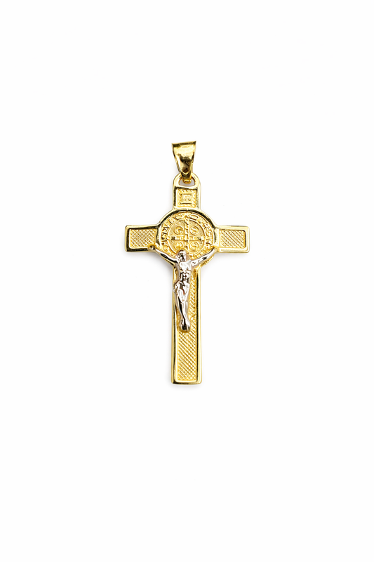 1563- NEW 10K San Benito Two-Sided Crucifix Cross Pendant W.G