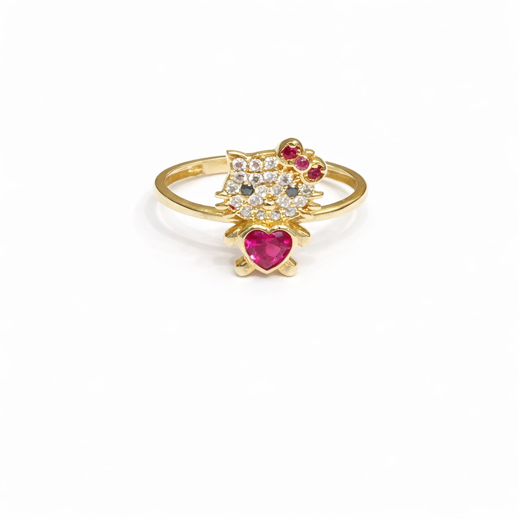 1578- NEW 14K Full Body Cz Hello Kitty Ring W.G