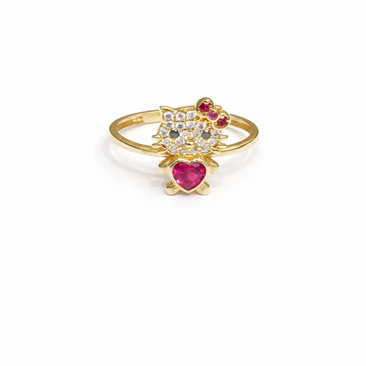 1578- NEW 14K Full Body Cz Hello Kitty Ring W.G
