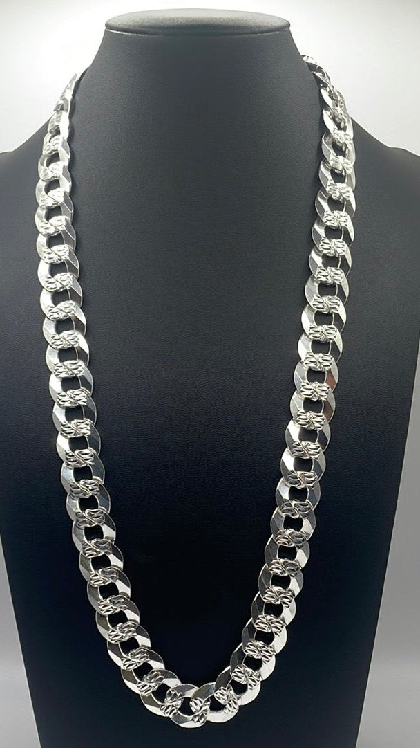 S008- Cuban Link Solid Silver Chain & Bracelet Set