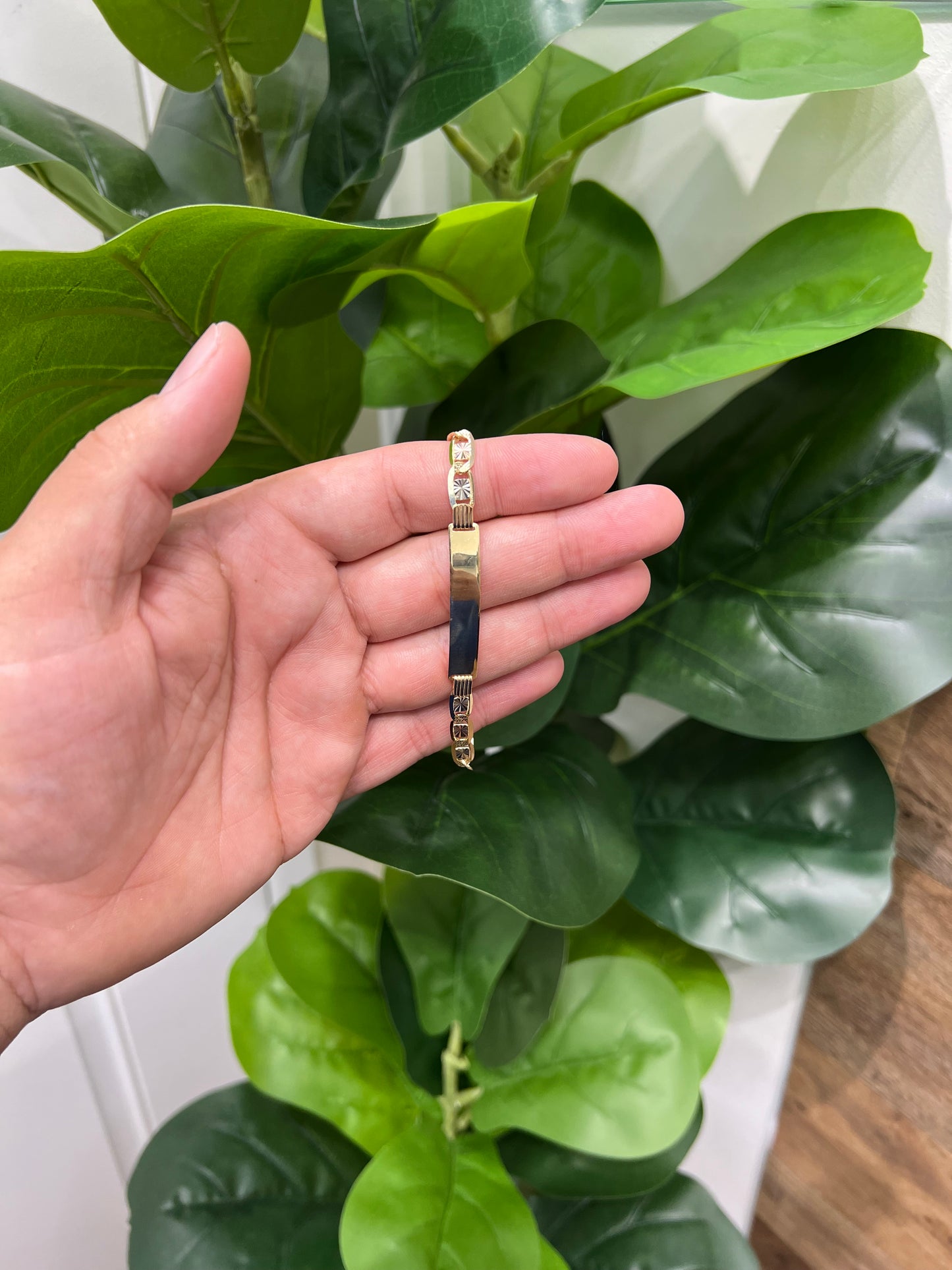 1333- NEW 14K Valentino ID Bracelet Tri Tone W.G