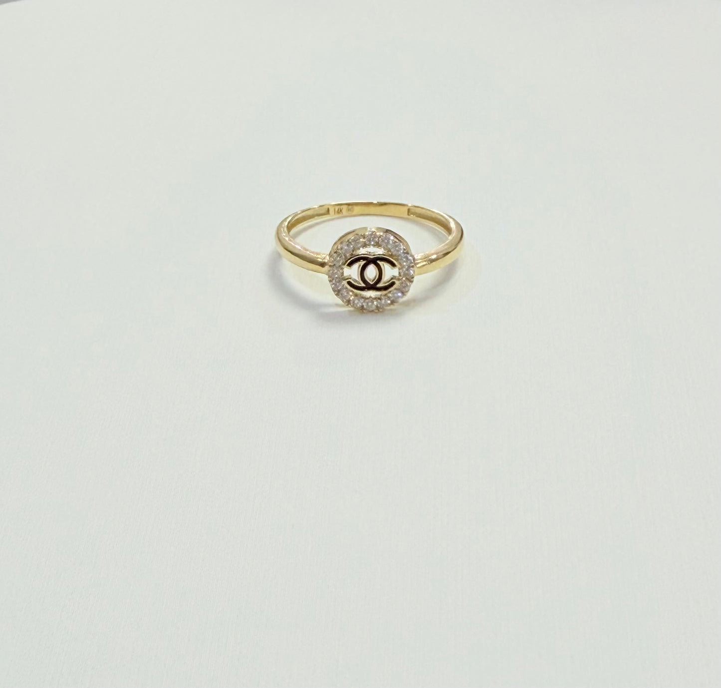 1679- NEW 14K Gold Double-C Halo Ring W.G