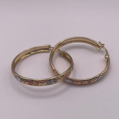 00151- NEW 14K Tri Color Gold Medium Size Hoops (W.G)