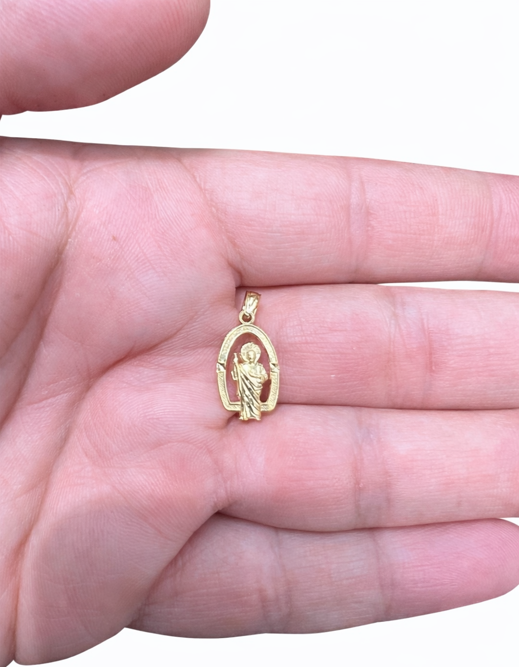 1549- NEW 10K Small St Jude Pendant W.G