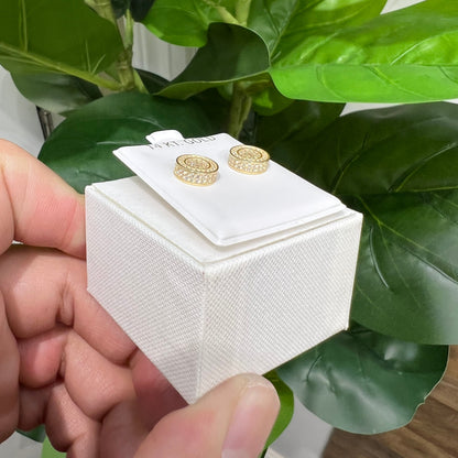 1366- NEW 14K Round Full Cz Stud Gold Earrings (10mm) W.G