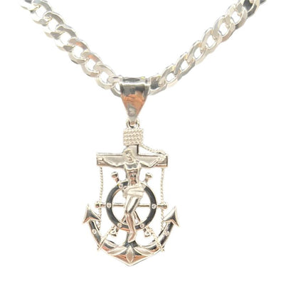 S009- Silver Jesus Cross & Anchor Pendant