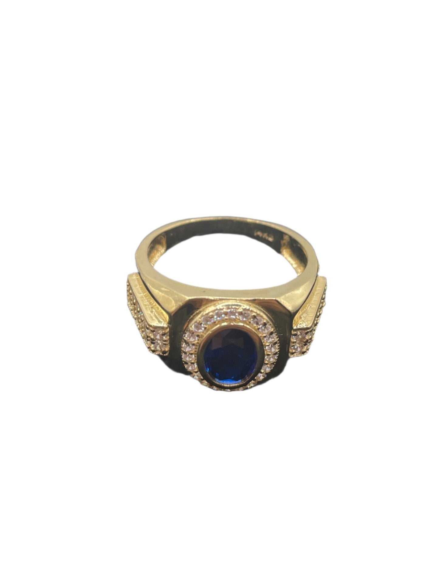 493- 14K Big Blue Stone Ring Sz 10