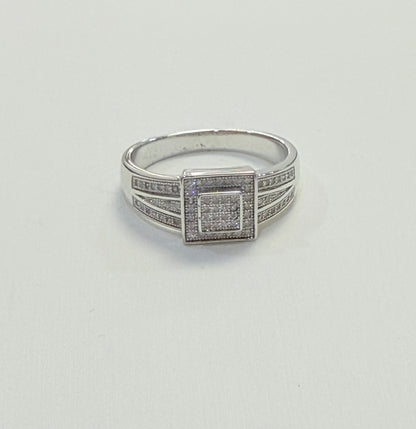 S0017- .925 Sterling Silver Square Men's Ring W.G
