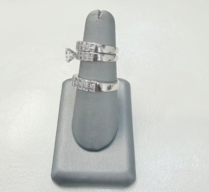 s1136- .925 Sterling Silver Wedding Ring Set W/ Square Cz Stone W.G