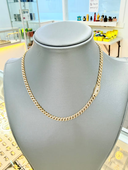 1748- NEW 14K Hollow Cuban Monaci Chain w/ Zirconia 16” (5mm) W.G