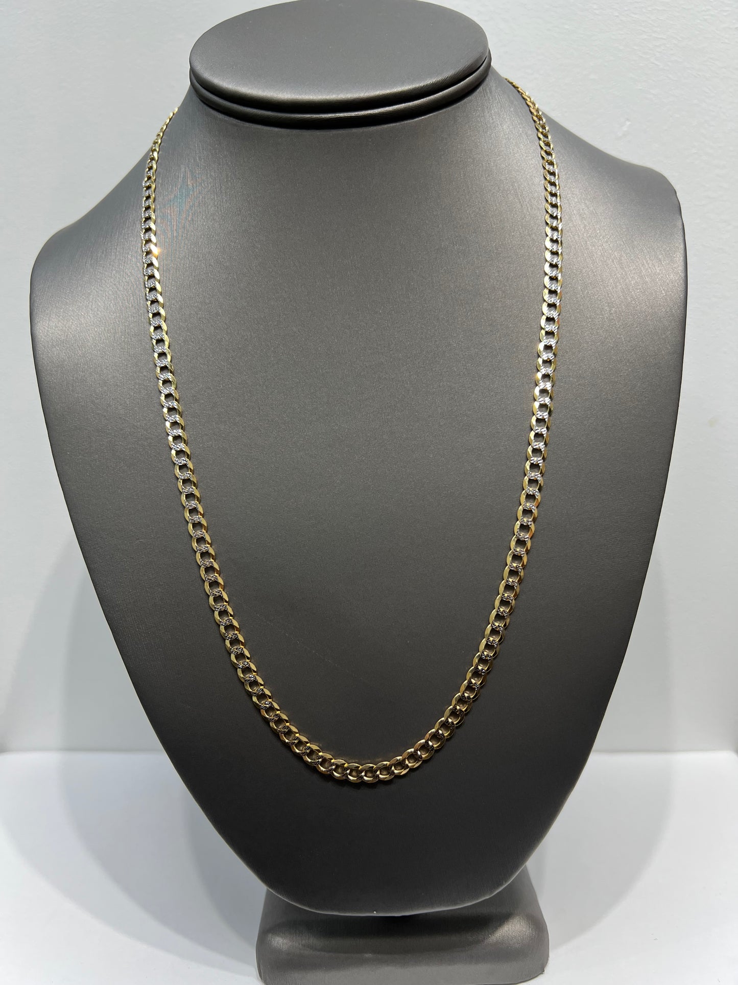 1249- NEW 14K Solid Flat Cuban Curb Link Two Tone 22" (4.7mm) W.G