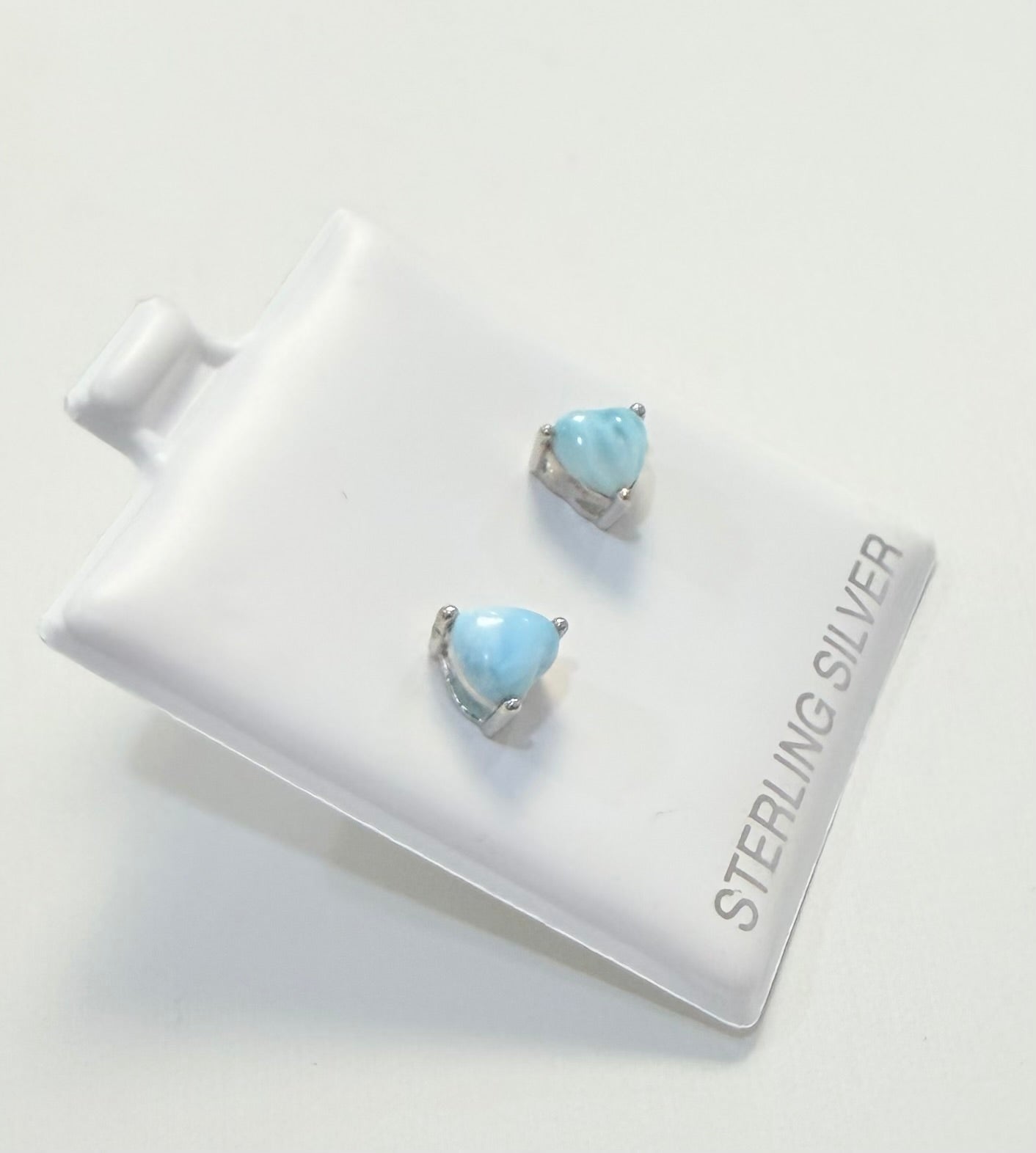 S905- .925 Sterling Silver Larimar Triangle Stud Earrings W.G