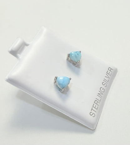 S905- .925 Sterling Silver Larimar Triangle Stud Earrings W.G