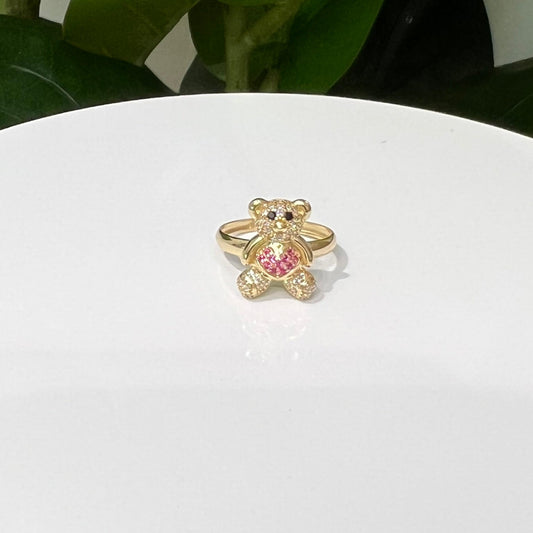 1245-NEW 14K Full Cz Pink Teddy Bear W.G