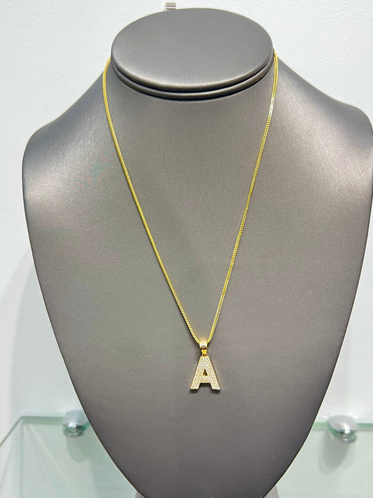 C15- NEW 14K Franco Chain and Letter A Pendant Set.W.G