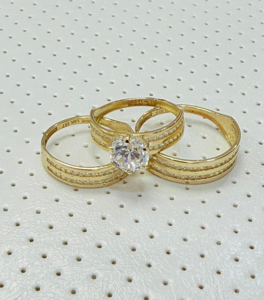 1808- NEW 14K Jade Wedding Trio Set