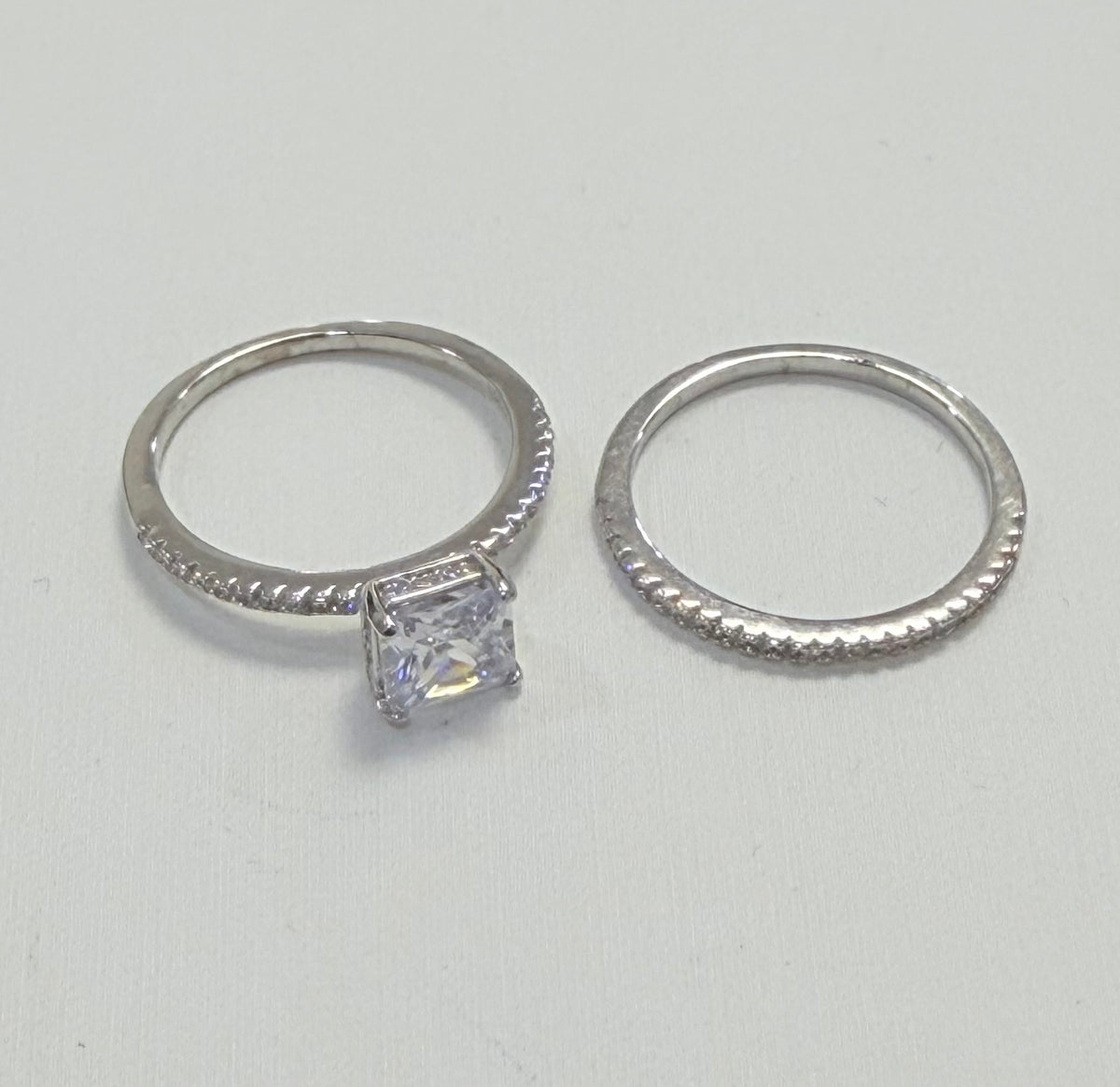S554- .925 Sterling Silver Wedding Square Cz Women's Ring W.G