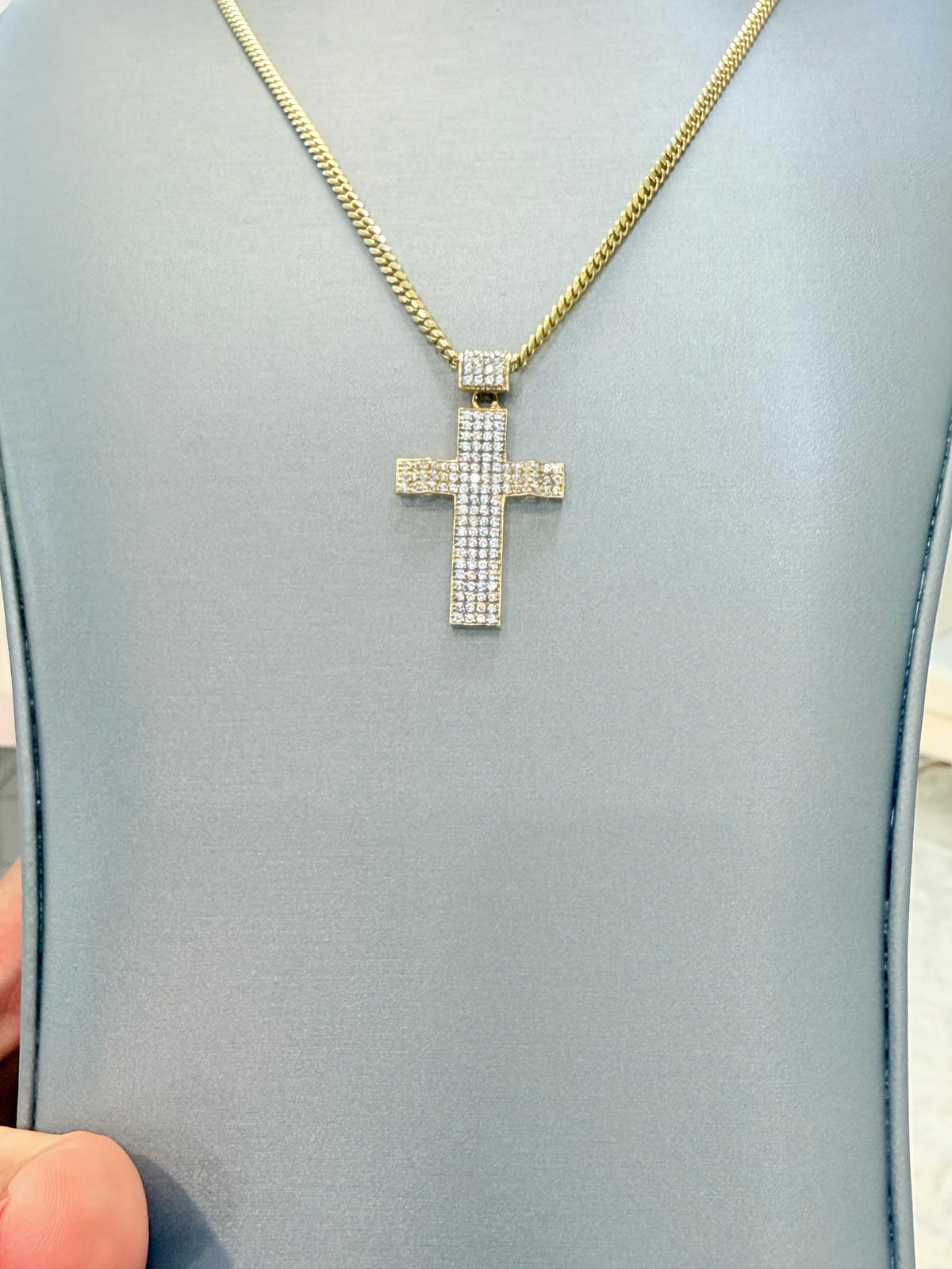 C76- NEW 14K Solid Miami Cuban Chain 20” (2.65mm) & 14K Cross Full Cz Pendant Set (W.G)