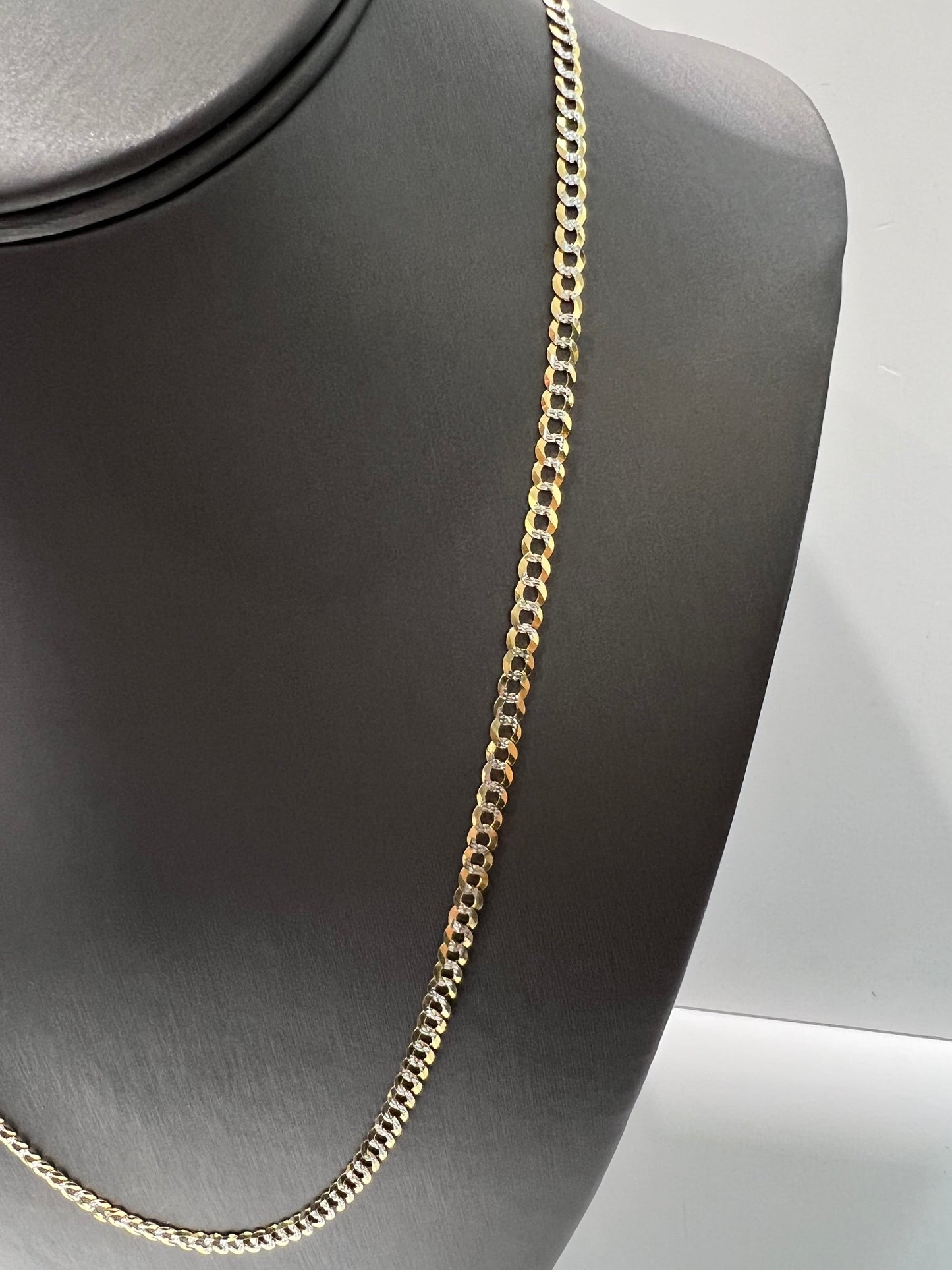 1626- NEW 14K Solid Cuban curb chain two tone 22" 3.7mm W.G