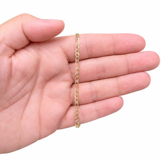 1291-NEW 14K Two Toned Solid Figaro Bracelet 8.5” (3.7mm) W.G