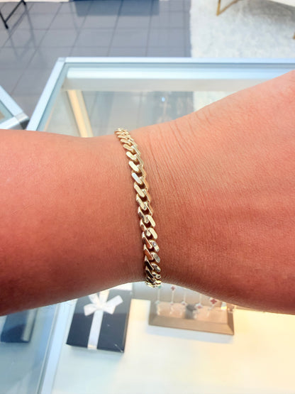 1723- NEW 14K Hollow Cuban Monaci Bracelet 7” (5.2mm) W.G
