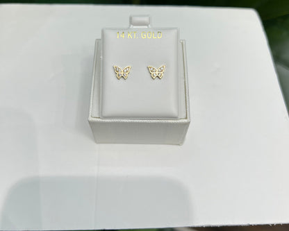 1360- NEW 14K Gold Butterfly Stud Earrings (8.3x6.4mm) W.G