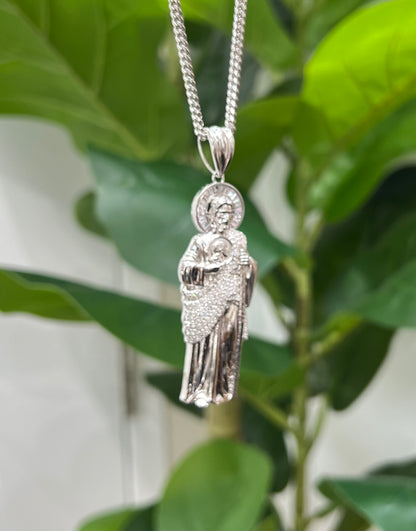 S266-NEW .925 Sterling Silver St. Jude Medium Pendant W.G