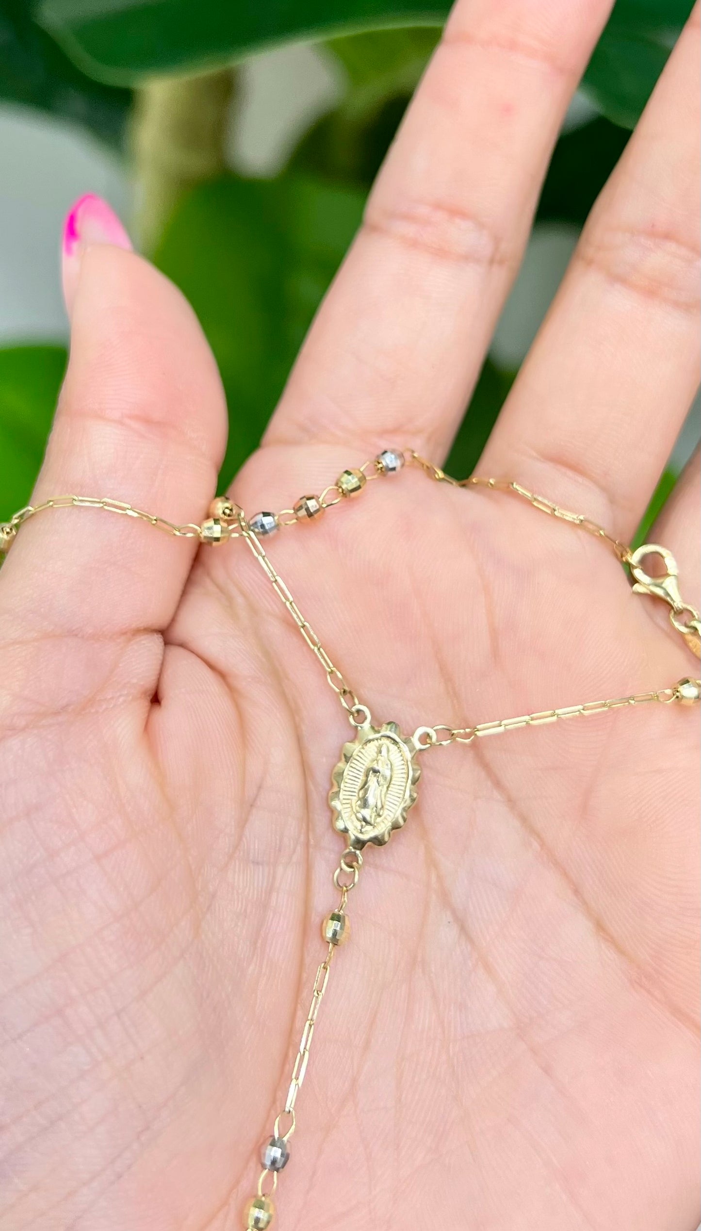 1161-NEW 14K Tri Color Gold Rosary Chain (2.8mm)W.G