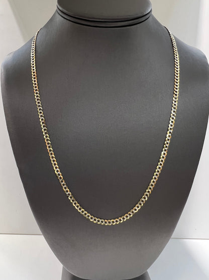 1626- NEW 14K Solid Cuban curb chain two tone 22" 3.7mm W.G