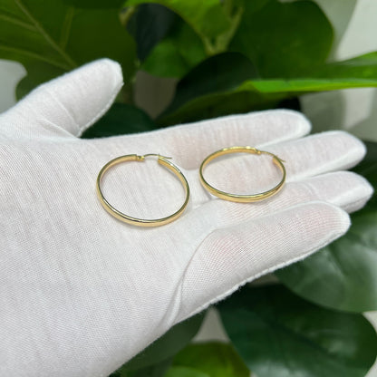 1287-NEW 14K Hollow Hoop Earrings (3.2X37mm) W.G