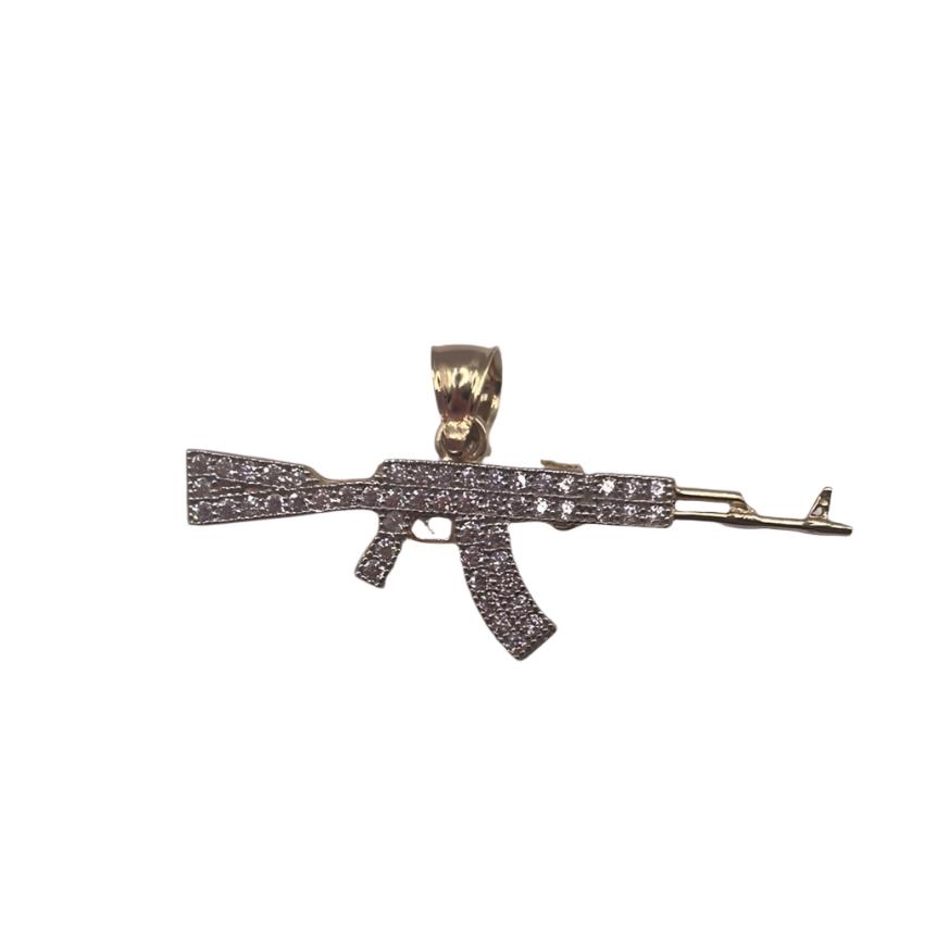 00129- NEW 14K Yellow Gold Rifle Pendant (W.G)