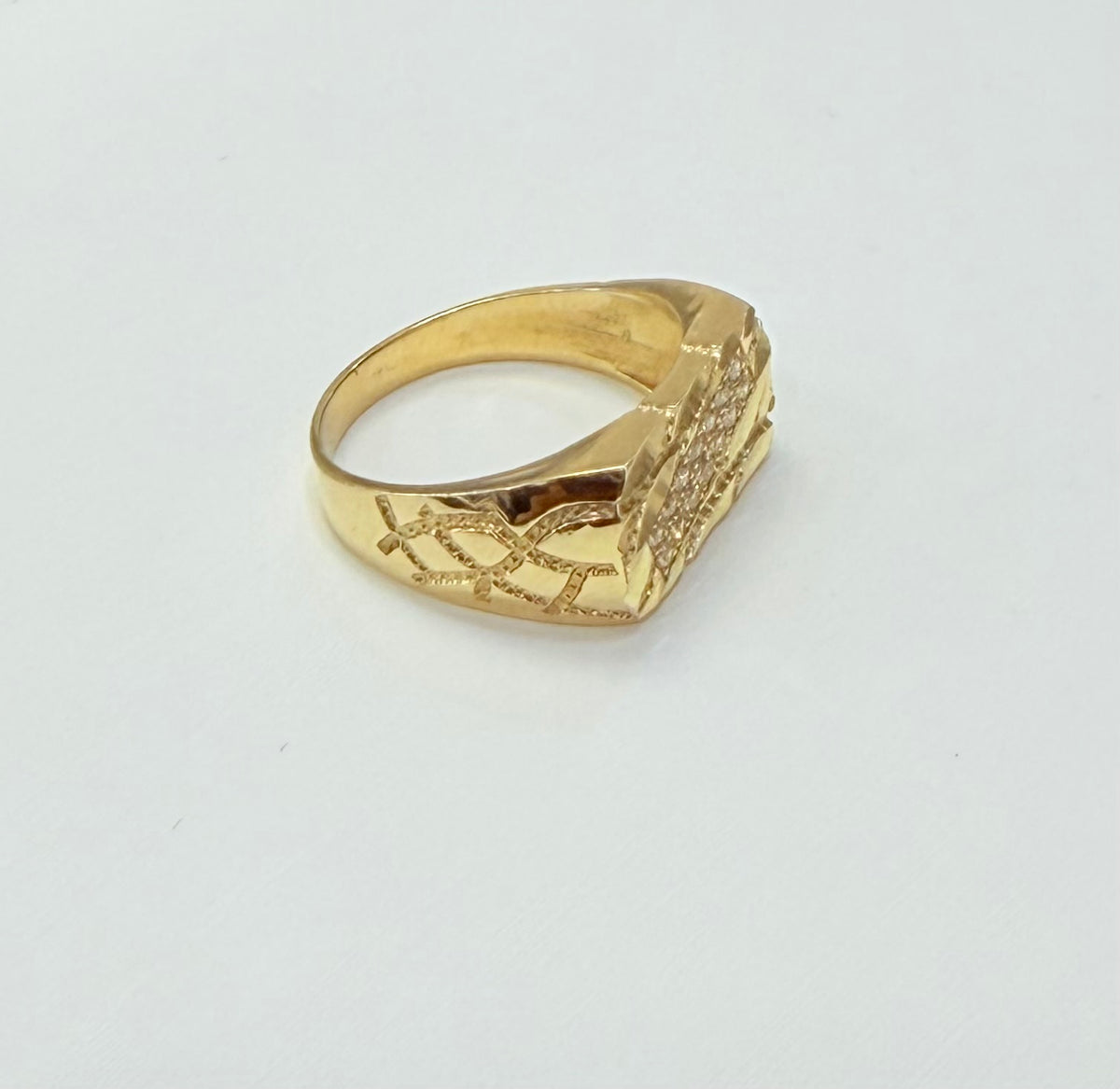 1194- NEW 14K Nugget Ring With Cz Men's Ring W.G